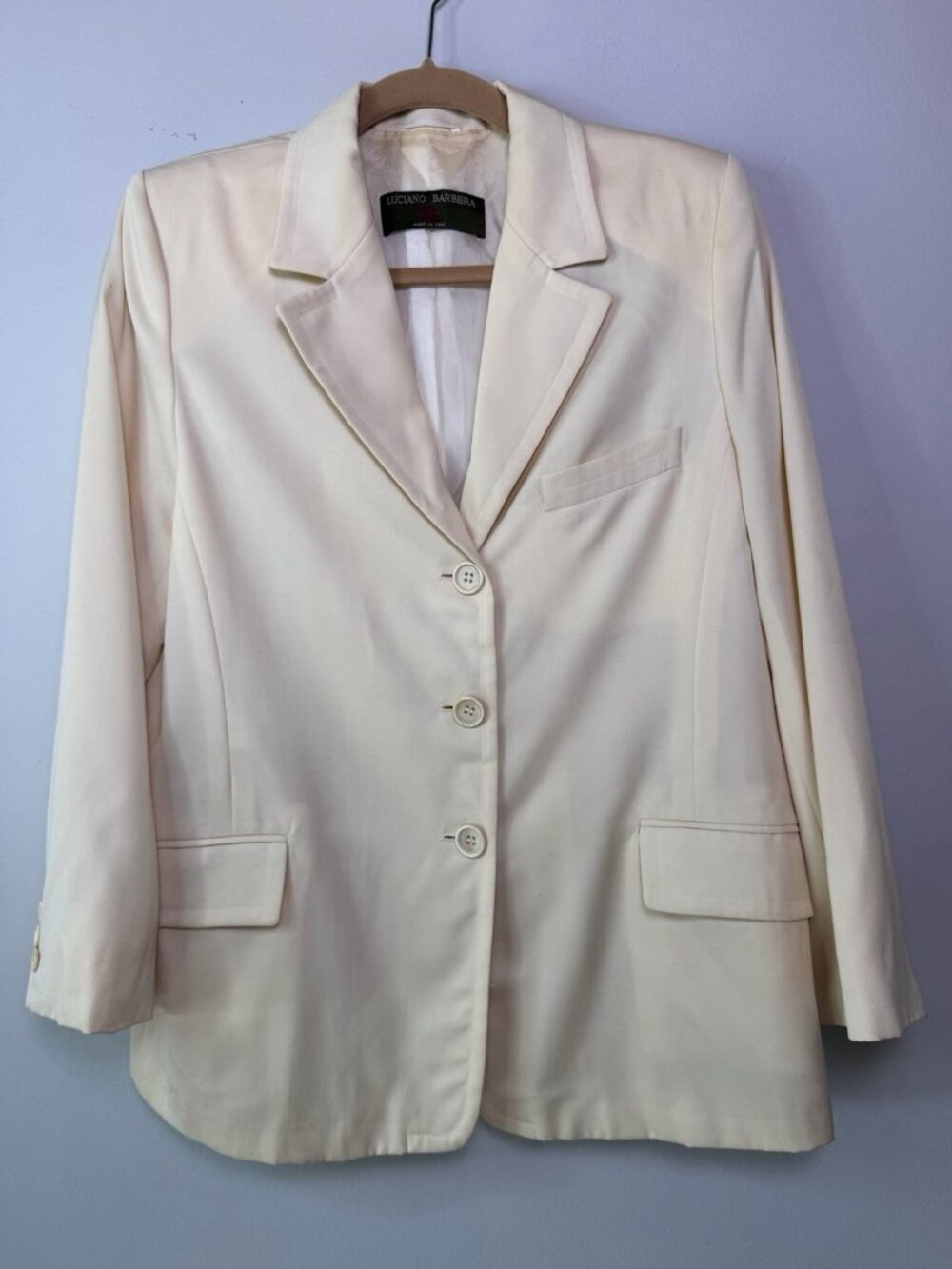 VTG Luciano Barbera 100% Wool Blazer Jacket Women Size 44 Solid Cream Italy - Picture 2 of 16